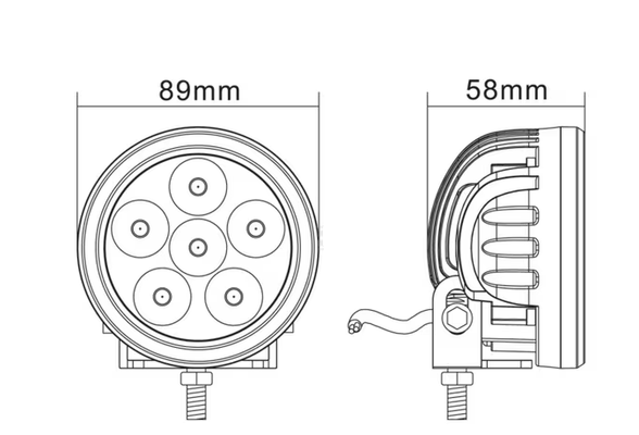 Divers - Non définie -  Phare de travail LED rond 18W 1440lm, 10/30V, Ø 89mm faisceau large 6 LED