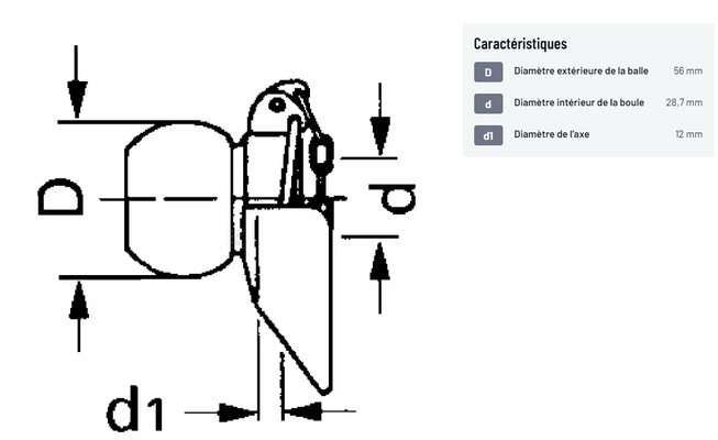 Divers - Non définie - Rotule d'attelage inférieure avec oreille Cat.2/2 Ø28,7/56