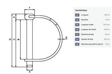 Divers - Non définie - Goupille de verrouillage en fil métallique 8 mm x 68 mm (x2)