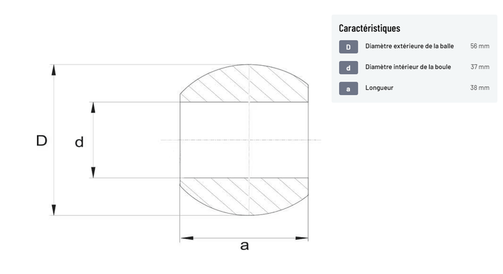 Divers - Non définie - Rotule de barre de poussée inférieure Cat.2/3 Ø37/56x38mm