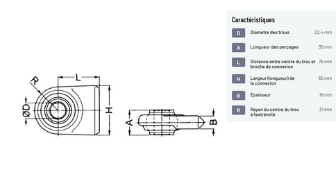 Divers - Non définie - Rotule queue plate Ø22mm
