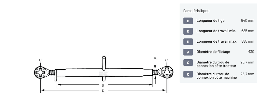 Divers - Non définie - Barre de poussée rotule/rotule 540, M30 cat.2/2