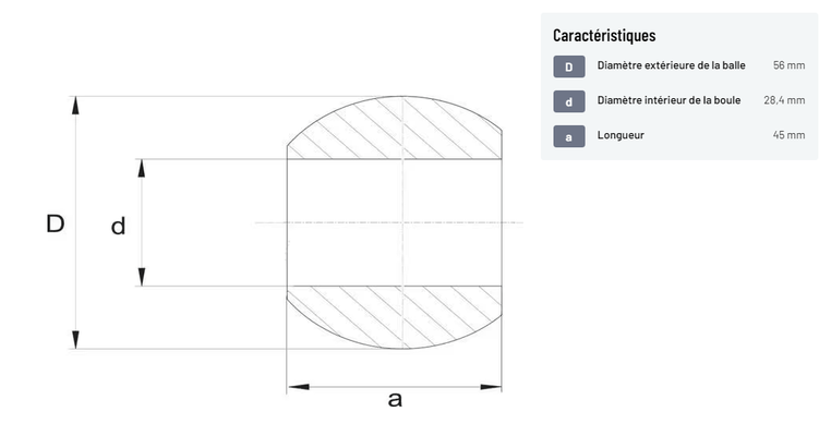Divers - Non définie - Rotule d'attelage inférieure Cat.2/2 Ø28,4/56x45mm