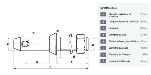 Divers - Non définie - Axe de bras inférieur 28x150mm filetage: M24x46mm Cat.2