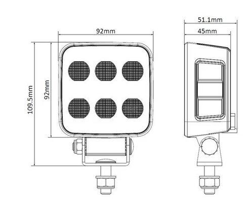 Divers - Non définie - Lampe de travail LED, 60W, 6600lm, carrée, 12/24V, blanche, 92x109,5x51,1mm