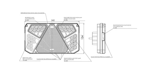 Divers - Non définie - Feu arrière LED rectangulaire droit, 12-24V, 242x134x36.5mm