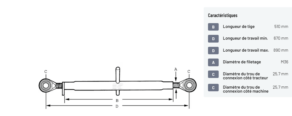 Divers - Non définie - Barre de poussée rotule/rotule 510, M36 cat.2/2