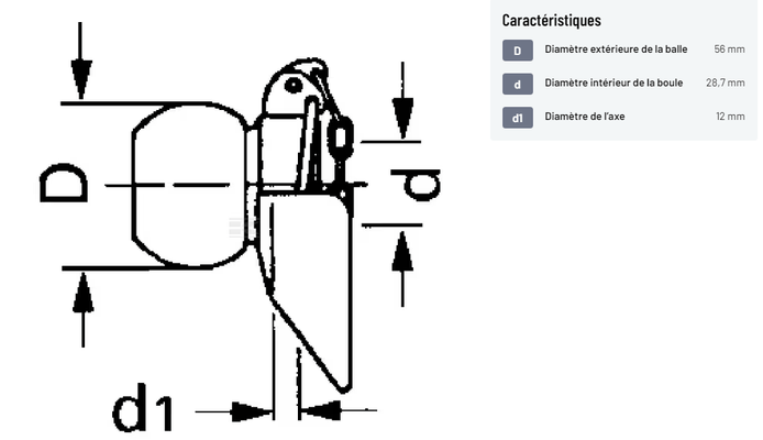 Divers - Non définie - Rotule d'attelage inférieure avec oreille Cat.2/2 Ø28,7/56
