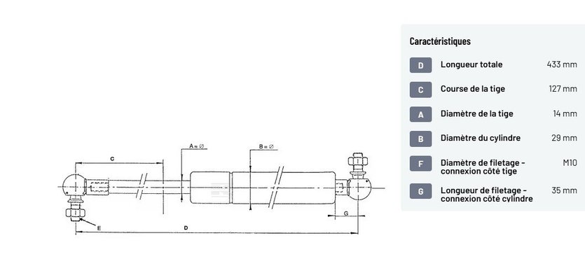 Divers - Non définie - Vérin à gaz L433-2600N