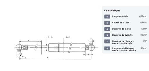 Divers - Non définie - Vérin à gaz L433-2600N