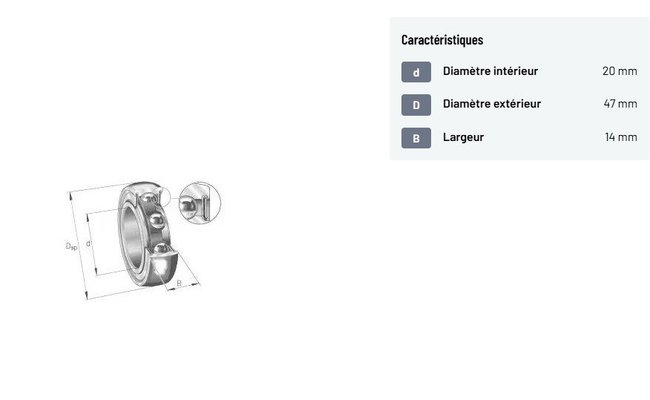 Divers - Non définie - Roulement à billes à gorge profonde 20x47x14mm