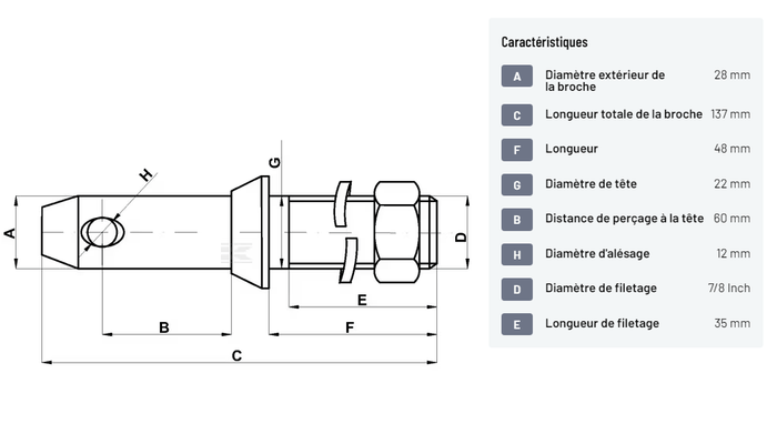 Divers - Non définie - Axe de bras inférieur 28x137mm filetage: 7/8"x35mm Cat.2