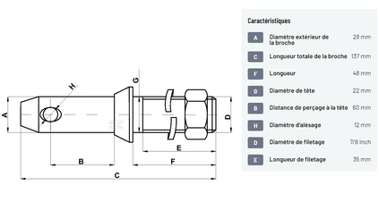 Divers - Non définie - Axe de bras inférieur 28x137mm filetage: 7/8"x35mm Cat.2