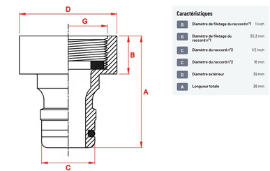 Divers - Non définie - Nez de robinet 33,3 mm 1" filetage femelle