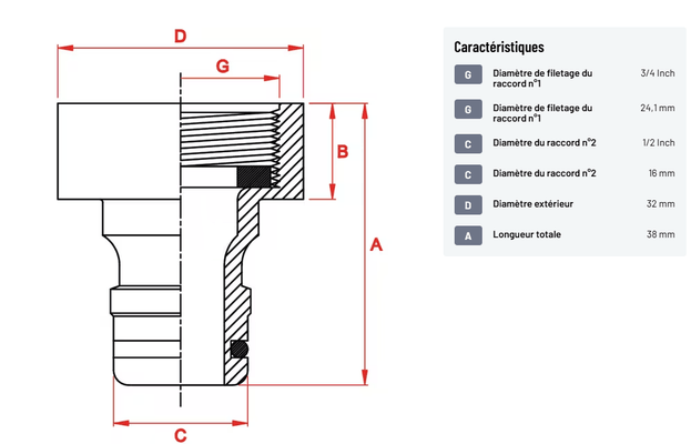 Divers - Non définie - Nez de Robinet 26,5mm 3/4" filetage femelle