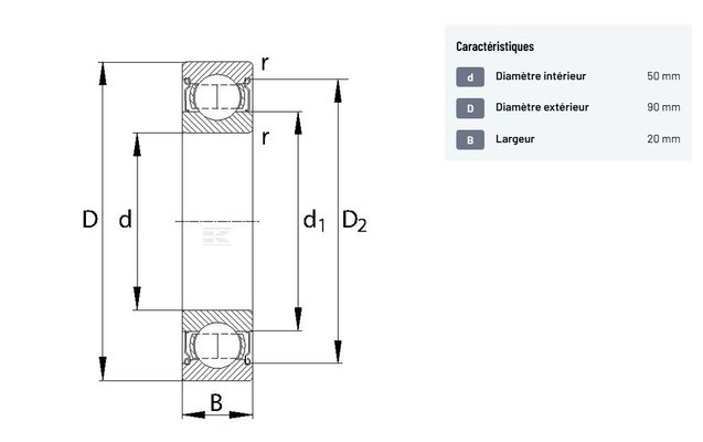 Divers - Non définie - Roulement à billes à gorge profonde 50x90x20mm