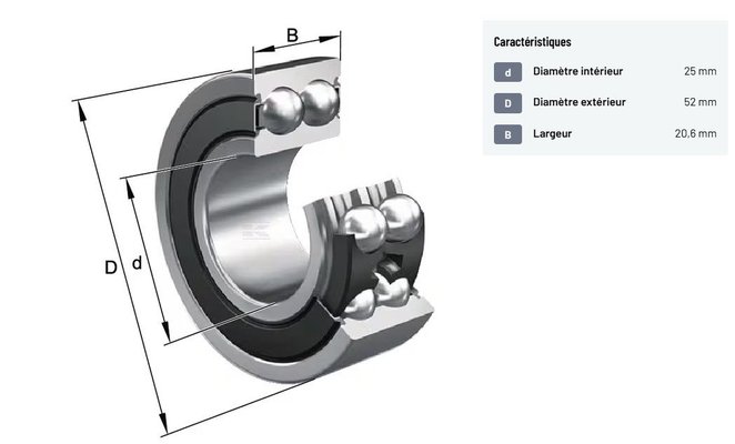 Divers - Non définie - Roulement à billes à contact oblique 25x52x20.6mm