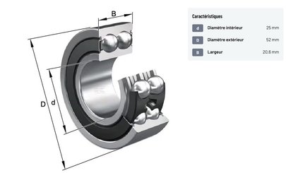 Divers - Non définie - Roulement à billes à contact oblique 25x52x20.6mm
