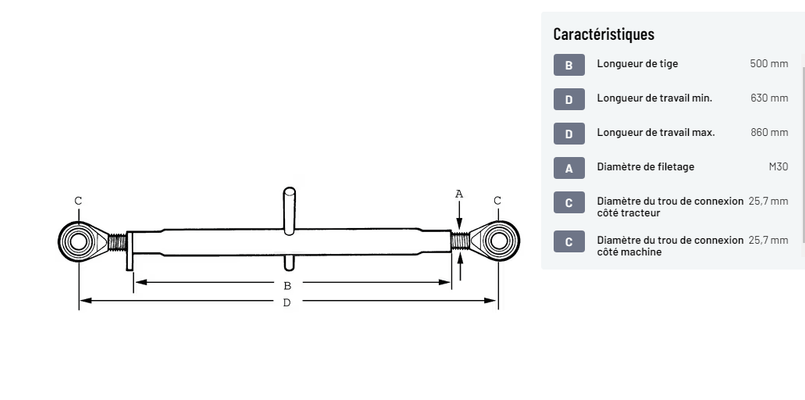 Divers - Non définie - Barre de poussée 500-25,7 M30