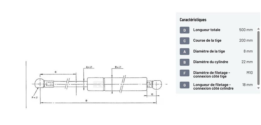 Divers - Non définie - Vérin à gaz L500-150N