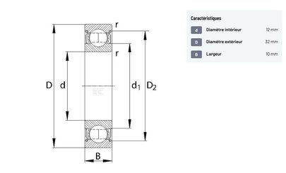 Divers - Non définie - Roulement à billes à gorge profonde 12x32x10mm