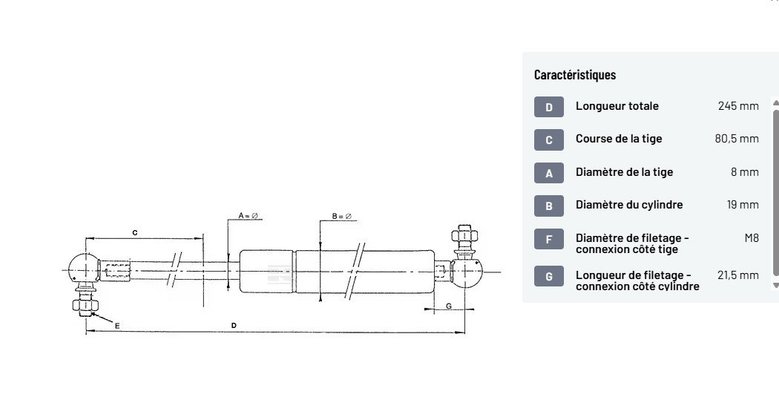 Divers - Non définie - Vérin à gaz L245-600N Stabilus