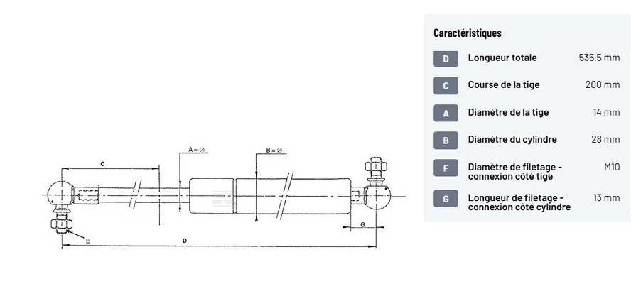 Divers - Non définie - Vérin à gaz