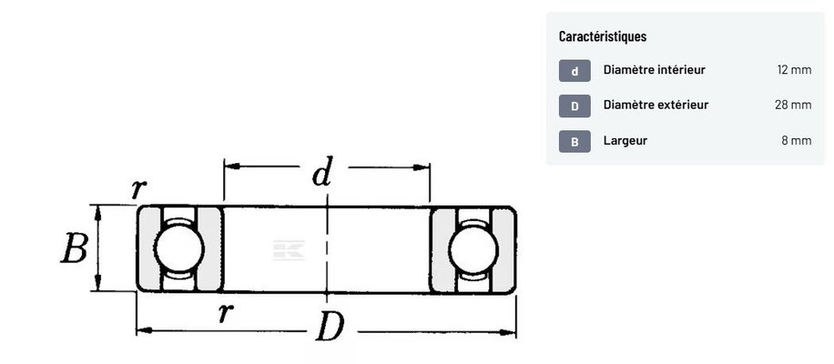 Divers - Non définie - Roulement à billes à gorge profonde 12x28x8mm