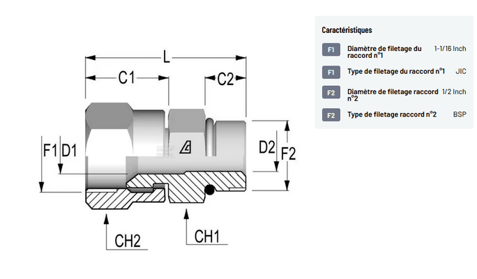 Divers - Non définie - Union simple male 1 1/16 - 1/2